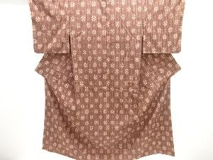 縞に抽象花模様織り出し手織り真綿紬着物